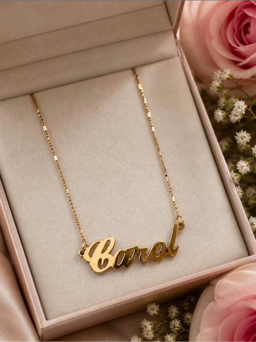 18k Brazilian Gold necklace with gold plated name "Carol" SOLID 18k GOLD.